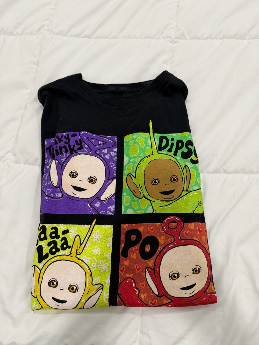 Teletubbies Graphic Crewneck Shirt - Black with Multicolor Panels